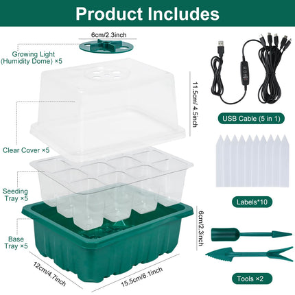 FORMIZON siltumnīcas pavairošanas paplāte, 5 iepakojumu mini siltumnīcas pavairošana ar augstākiem vākiem, 2 instrumenti, 10 etiķetes, iekštelpu siltumnīcas pavairošanas kaste ar laika regulatoru, regulējamu spilgtumu