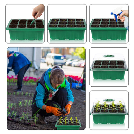 OPAHUTER iekštelpu siltumnīcas pavairotājs, 5 sēklu sākuma paplāšu pavairošanas kaste ar mitrumu regulējamiem kupolveida vākiem, audzēšanas paplātes sēklām, 12 šūnas paplātē