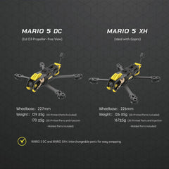 Speedybee Mario 5 O4 DC uzlabots 5 collu FPV drona rāmis – 226 mm garenbāze, viegls dizains, CNC alumīnija galva, saderīgs ar DJI O4 PRO/O3 gaisa ierīci un analogo VTX, ideāli piemērots kino un frīstaila filmēšanai.