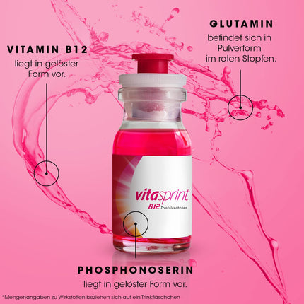 Vitamīns B12 - Vitasprint B12 dzeramās pudeles, 30 gab. – Ar lielu B12 vitamīna devu un vērtīgiem olbaltumvielu veidojošajiem elementiem lielākai garīgajai un fiziskajai enerģijai un mazākam nogurumam un izsīkumam