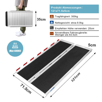 LIEKUMM ratiņkrēslu rampa 121 cm, 300 kg celtspēja, alumīnija piekļuves rampa, neslīdoša, ratiņkrēslu rampa kāpnēm, pārnēsājama rampa ratiņkrēsliem, durvju sliekšņi, mājas