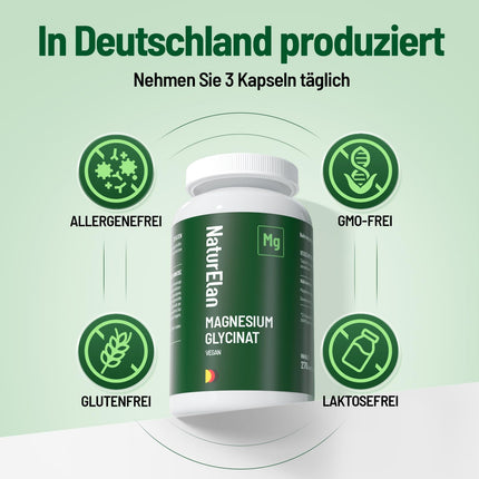 Magnija glicināta augstas devas kapsulas - 270 kapsulas, 300 mg magnija dienā, vegāns, ražots Vācijā