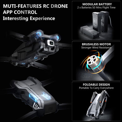 Mingfuxin GPS drons ar 4K kameru, salokāms RC kvadrokopteru drons pieaugušajiem, 5G pārraides FPV drons, salokāms RC kvadrokopters ar automātisku atgriešanos, bezsuku motors, žestu vadība