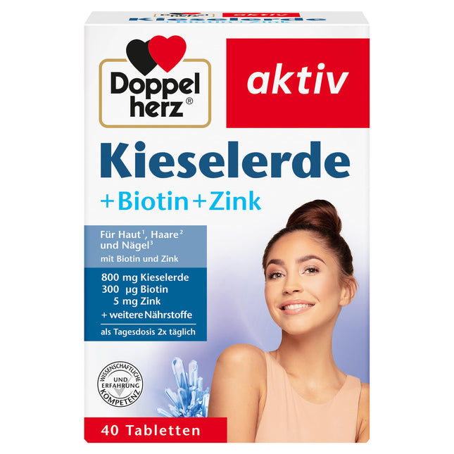 Doppelherz Silica + Biotīns + Cinks - Biotīns veicina normālas ādas un matu veselības uzturēšanu - 40 tabletes