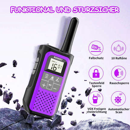 Rāciju komplekts (3 gab.), NXGKET rācija 5 km pieaugušajiem un bērniem, 16 kanālu radio komplekts, uzlādējams ar 1200mAh litija jonu akumulatoru, USB-C uzlādes kabelis, VOX kempingam, pārgājieniem, ceļošanai, slēpošanai, makšķerēšanai, medībām