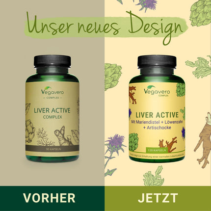 Aknu komplekss Vegavero® | Piena dadzis, artišoks, pienene, holīns un cigoriņi | Ar silimarīnu un cinarīnu | Augstas devas ekstrakti | Aknu un lipīdu vielmaiņa* | Vegāns un bez piedevām | 120 kapsulas