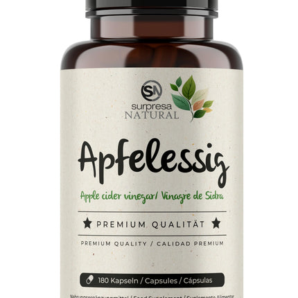 Surpresa dabīgā ābolu sidra etiķa kapsulas ar augstu devu | 1 x 180 kapsulas | 1000 mg ābolu sidra etiķa vienā dienas devā | Ābolu sidra etiķis - uztura bagātinātājs, vegāns un laboratorijā pārbaudīts | Ābolu sidra etiķis
