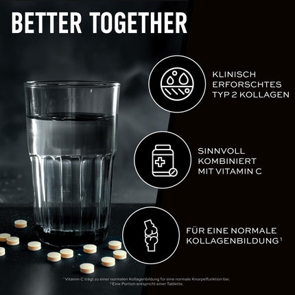 ESN II tipa kolagēns, 60 tabletes 2 mēnešu krājumam, ar UC-II kolagēnu un C vitamīnu - ražots Vācijā