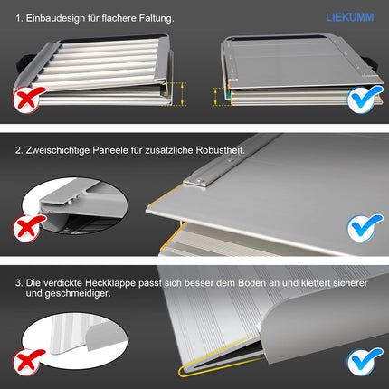 LIEKUMM 60 x 76 cm salokāma ratiņkrēsla rampa, 450 kg ietilpība, pretslīdes alumīnija sliekšņa rampa ratiņkrēsla lietotājiem, kāpnes, durvis, pārvietošanās skrejriteņi