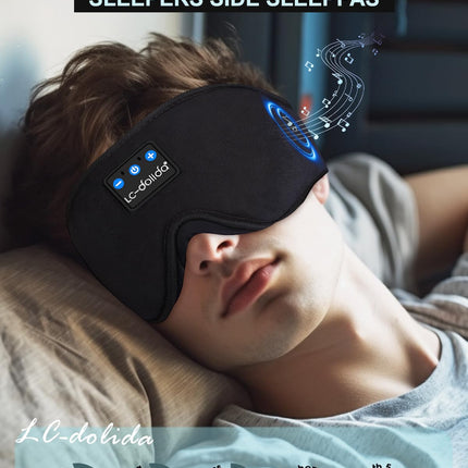 LC-dolida miega maska ​​ar austiņām Bluetooth V5.4, 3D miega austiņas, elpojošas sievietēm un vīriešiem, acu maska, kokvilnas mazgājamas miega brilles ar mikrofonu ceļojumiem/snaudai/jogai/meditācijai