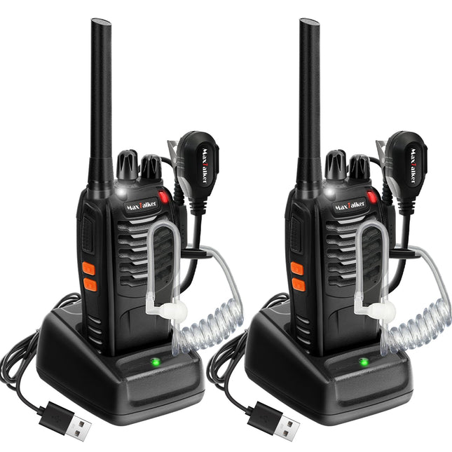 MaxTalker MT-8S uzlādējama rācija pieaugušajiem un bērniem, bezlicencīga PMR446 radio, 16 kanālu radio uztveršana, ar austiņām un 1500mAh litija jonu akumulatoru ar C tipa savienotāju, 2 gabalu komplekts