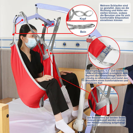 EZ Assistive pacientu pacelšanas siksna, dalīta kāju tualetes siksna, U-veida pārvietošanas siksna, celtspēja 500 mārciņas (liela)