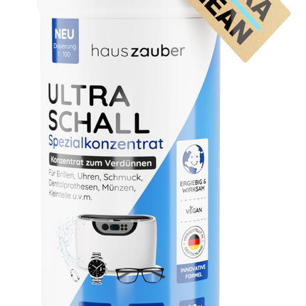 hauszauber® - Ultraskaņas tīrīšanas koncentrāts [ĪPAŠI EKONOMISKS] 1000 ml - Tīra brilles, rotaslietas, zobu protēzes, monētas, sīkas detaļas utt. - Ultraskaņas ierīcēm un ultraskaņas vannām