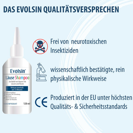 Evolsin® 120 ml utu šampūns un utu ķemme pieaugušajiem un bērniem no 6 mēnešu vecuma – matu invāzijas ar gnīdām un galvas utīm gadījumā – utu līdzeklis saudzīgs pret galvas ādu – iedarbojas 15 minūšu laikā