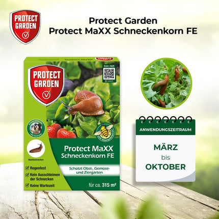 PROTECT GARDEN Protect MaXX gliemežu granulas FE, lietus izturīgas, uzticamas gliemežu apkarošanas granulas dārzeņiem, augļiem un dekoratīvajiem augiem, 1,2 kg salokāmā kastē līdz 315 m² platībai