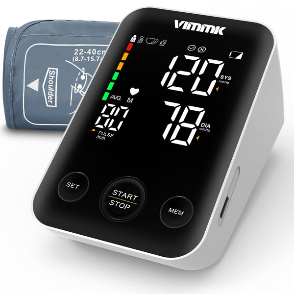 Vimmk asinsspiediena mērītājs augšdelmam, digitālais asinsspiediena mērītājs ar LED displeju, aritmijas noteikšana un pulsa mērīšana, 2x120 atmiņa, aproce 22-40cm