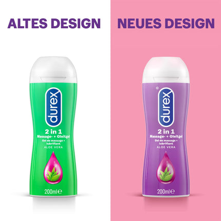 Durex Play 2-in-1 masāžas un lubrikants ar guarānu + Durex Play 2-in-1 masāžas un lubrikants ar alveju – lubrikants uz ūdens bāzes intīmām pieredzēm diviem – 2 x 200 ml dozatori