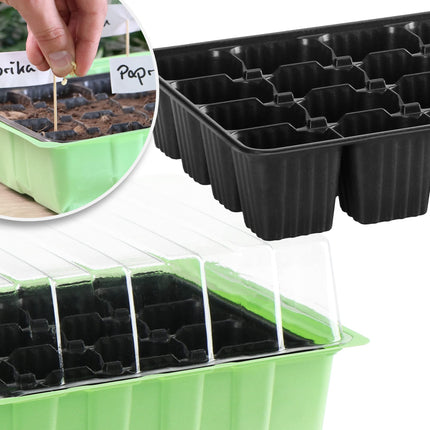 com-four® 4X iekštelpu siltumnīca, daudzpodu paplātes ar vāku, stādītājs ar audzēšanas podiem 96 augiem, audzēšanas komplekts ziediem, augļiem un dārzeņiem (audzēšanas komplekts 3)