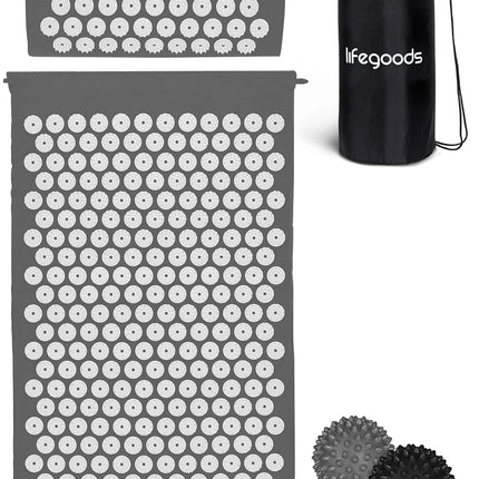 LifeGoods Akupressurmatte Mit Kissen - Akkupressmatte - Akkupressurmatte+ - Akupressur Matte - Akupunktur Matte - Massagematte - Rücken - Stachelmatte - Fakirmatte - Nagelmatte - Acupressure Mat