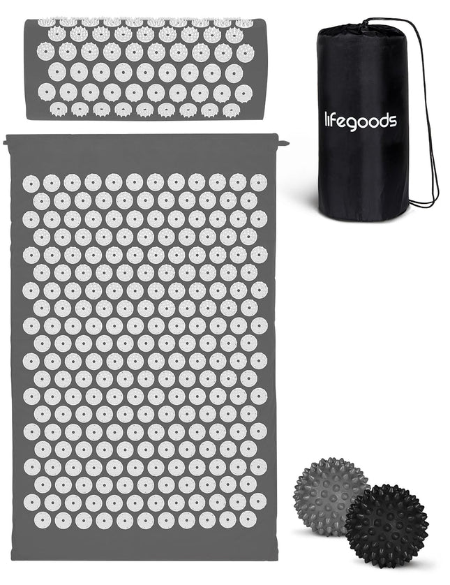 LifeGoods Akupressurmatte Mit Kissen - Akkupressmatte - Akkupressurmatte+ - Akupressur Matte - Akupunktur Matte - Massagematte - Rücken - Stachelmatte - Fakirmatte - Nagelmatte - Acupressure Mat