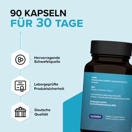 edubily nutrition® OptiMSM® MSM kapsulas - 2550 mg dienā - 99,9% tīra metilsulfonilmetāna bez piedevām - Augsta deva - Vegāns
