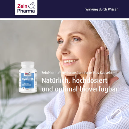 ZeinPharma hialuronskābes Forte Plus kapsulas 800 mg, 500–700 kDa – 30 vegānas kapsulas, kas iegūtas no dabiskas fermentācijas