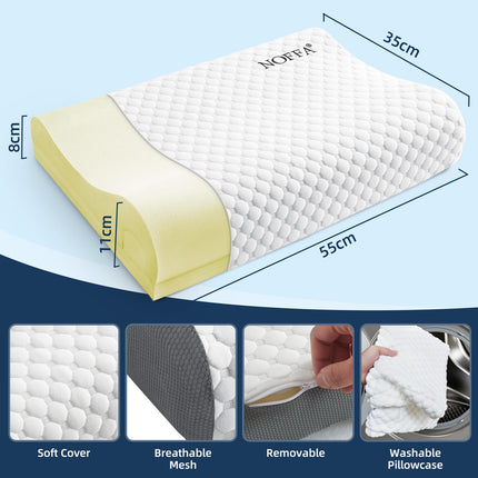 NOFFA Memory Foam spilvens Ortopēdiskais spilvens Kakla atbalstam - vēdera, sānu un muguras gulētājiem, Regulējams augstums, stingrības regulējams spilvens kakla atbalstam 55 x 35 x (1 1/8, 8/5) cm