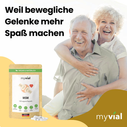 MSM kapsulas ar augstu devu 120 gab. – 800 mg metilsulfonilmetāna + organisks acerolas pulveris – vegāns – bez piedevām – bez plastmasas – ražots Vācijā – dabīgs sērs