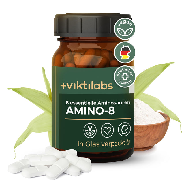 VIKTILABS — AMINO 8 [JAUNUMS] | Augstas devas aminoskābju komplekss - 998 mg vienā tabletē | EAA vegāns | Visas 8 neaizvietojamās aminoskābes (L-triptofāns, l-lizīns ...) | 150 tabletes | 100% dabīgs