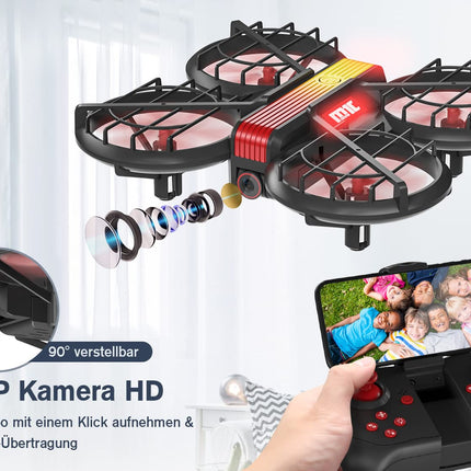 Mini drons ar kameru HD 720P bērniem, RC drona kvadrokopters ar FPV WiFi pārraidi, 2 baterijām, augstuma noturēšanu, žestu vadību, lidojuma trajektoriju un 3D apgriežamu rotaļlietu dāvanas zēniem un meitenēm iesācējiem