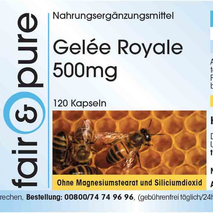 Fair &amp; Pure® - peru pieniņa 500 mg - 120 kapsulas - standartizēts līdz 4% 10-HDA - maigi sasaldēts