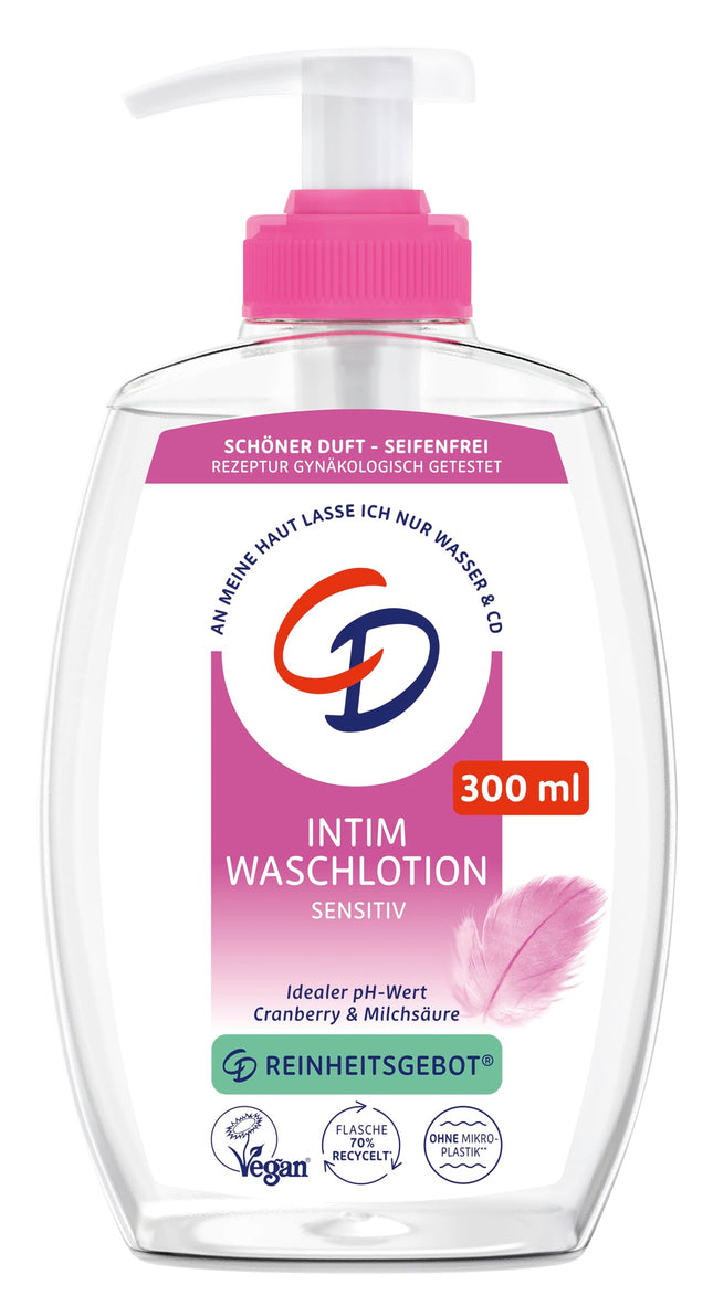 CD Wohlfühl Intim Wash Lotion, 300 ml, losjons intīmās zonas maigai attīrīšanai, ar dzērveņu ekstraktu un pienskābi, ķermeņa kopšana bez ziepēm, smalks aromāts, vegāns