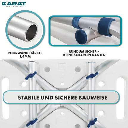 KARAT dušas krēsls ar noņemamu atzveltni, dušas krēsls senioriem, regulējams augstums 37-50 cm, kravnesība līdz 150 kg, neslīdošs un stabils, dušas sēdeklis, vannas krēsls, vannas krēsls Jonah