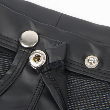 ohmydear vīriešu bokseršorti ādas bokseršorti erotiska apakšveļa seksam tīklveida apakšveļa vīriešu seksīgas apakšbikses mitra izskata stringšorti atverams maciņš ar spiedpogas aizdari