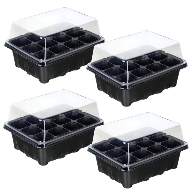 Schramm® 4 daļu audzēšanas komplekts siltumnīcas audzēšanas paplātes podiem iekštelpu siltumnīcai 18,5 x 15 x 8 cm 48 audzēšanas podiem audzēšanas komplekts mini siltumnīca melna