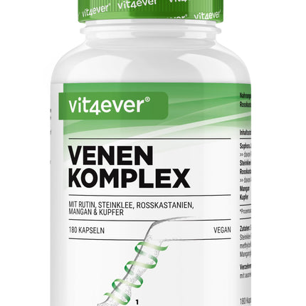 Vēnu komplekss - 180 kapsulas - 3 mēnešu krājumi - augsta deva ar rutīnu, saldo āboliņu, zirgkastaņas ekstraktu, mangānu, varu - augstākās kvalitātes ekstrakti - vegāns