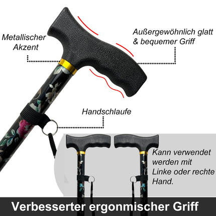 BeGrit saliekams spieķis sievietēm, spieķis, krāsainas, melnas dāvanas sievietēm, elegants, regulējams augstums, spieķis, ziedi, kruķi, dāvanas mātei, vīriešiem, dzimšanas diena, Pateicības diena, jaunais gads