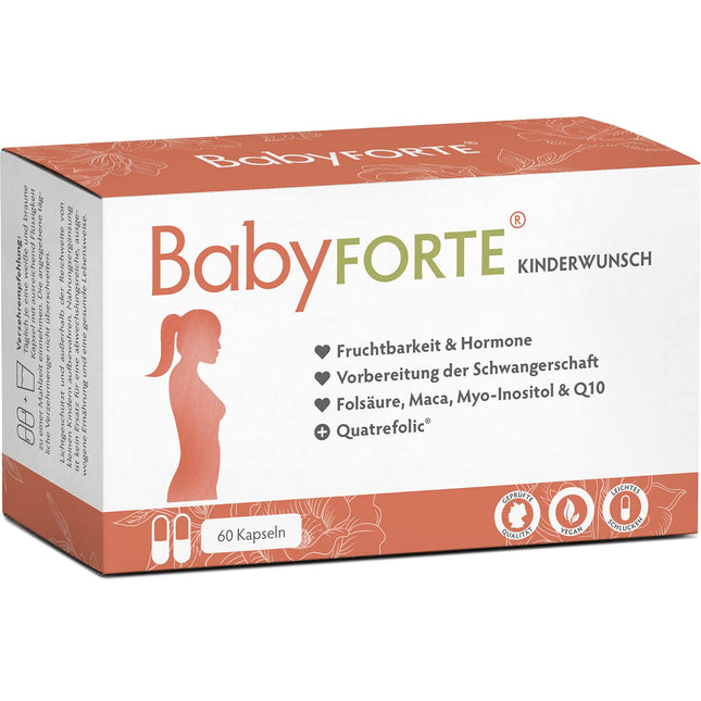BabyFORTE auglības tabletes | vegāns | Folijskābe 800 μg, kvatrefolijskābe, maka, inozitols, jods | 60 kapsulas | Grūtniecības vitamīni