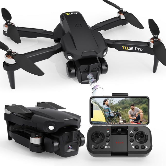 Toladrone drons ar kameru 1080P, drons ar bezkontaktu motoru, augstuma noturēšana, bezgalvas režīms, 2 kameras, salokāmi FPV droni, RC kvadrokopteris iesācējiem, TD12Pro