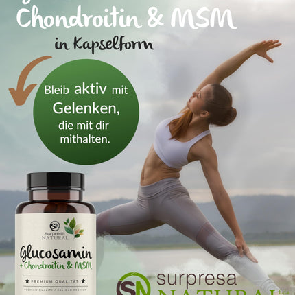 Surpresa dabīgā glikozamīna, hondroitīna un MSM kapsulas, augsta deva | 3 x 195 kapsulas | 4500 mg dienā | Uztura bagātinātājs bez piedevām un laboratoriski pārbaudīts | 1 mēneša piegāde