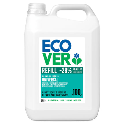 Ecover veļas mazgāšanas līdzeklis universāls Hibiscus &amp; Jasmine (5L/100 mazgāšanas reizēm), šķidrs veļas mazgāšanas līdzeklis ar augu izcelsmes sastāvdaļām, kopjošs veļas mazgāšanas līdzeklis apģērbu saglabāšanai un aizsardzībai.