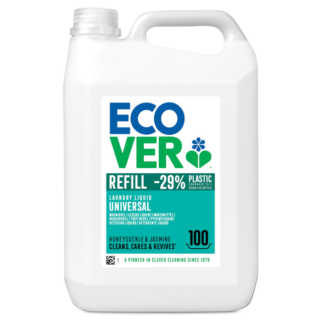 Ecover veļas mazgāšanas līdzeklis universāls Hibiscus &amp; Jasmine (5L/100 mazgāšanas reizēm), šķidrs veļas mazgāšanas līdzeklis ar augu izcelsmes sastāvdaļām, kopjošs veļas mazgāšanas līdzeklis apģērbu saglabāšanai un aizsardzībai.
