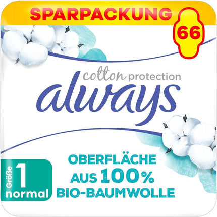 Always Ultra higiēniskās paketes sievietēm, 1. izmērs, kokvilnas aizsardzība, normāla, 66 higiēniskās paketes ar spārniņiem (3 x 22 paketes), mēneša iepakojums, īpaši plānas un ļoti absorbējošas