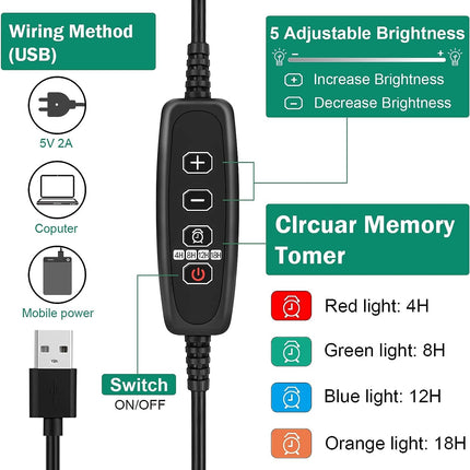 RIOGOO 4 sēklu sākuma paplātes iepakojums ar augšanas lampu, sēklu sākuma komplekts ar regulējamu spilgtumu un mitrumu, siltumnīcas diedzēšanas komplekts (12 x 4,48 šūnas)