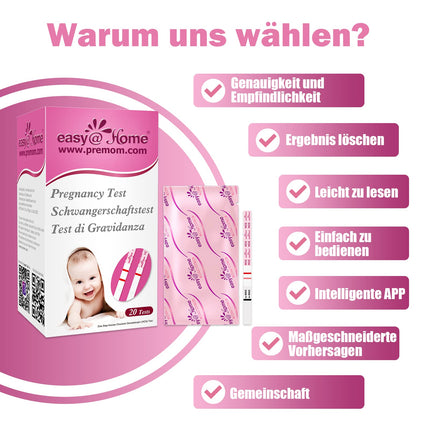 Easy@Home 20 x grūtniecības testi agrīnai noteikšanai 10 miu/ml - jutīgs un ātrs tests - agrīnas grūtniecības tests īpaši agrīnas grūtniecības testa strēmeles (20 HCG testi)
