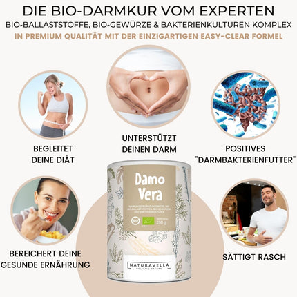 DamoVera® Bioloģiska zarnu trakta ārstēšana no ekspertiem | Augstākās kvalitātes organisko šķiedru, organisko garšvielu un baktēriju kultūru komplekss | Augsti koncentrēts, vegāns un laboratorijā pārbaudīts, 250 g