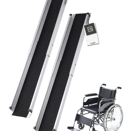 FoundGo 2 gab. Teleskopiska ratiņkrēslu rampa [maks. 300 kg 74,5/121 cm] Alumīnija rampas neslīdoša teleskopiska rampa, ieskaitot pārnēsāšanas somu piekļuves rampu manuālai ratiņkrēslu kāpnēm velosipēdam