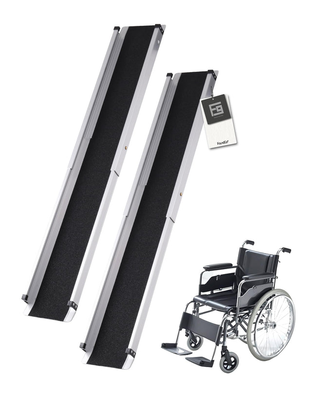 FoundGo 2 gab. Teleskopiska ratiņkrēslu rampa [maks. 300 kg 74,5/121 cm] Alumīnija rampas neslīdoša teleskopiska rampa, ieskaitot pārnēsāšanas somu piekļuves rampu manuālai ratiņkrēslu kāpnēm velosipēdam