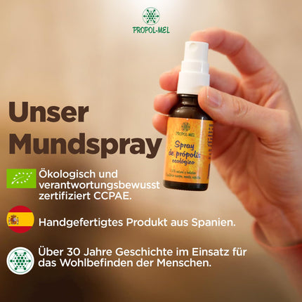 Organiskā propolisa aerosols - 20 ml. Veicina mutes dobuma un rīkles labsajūtu. Satur propolisu, medu, rozmarīnu, eikaliptu un citronu.