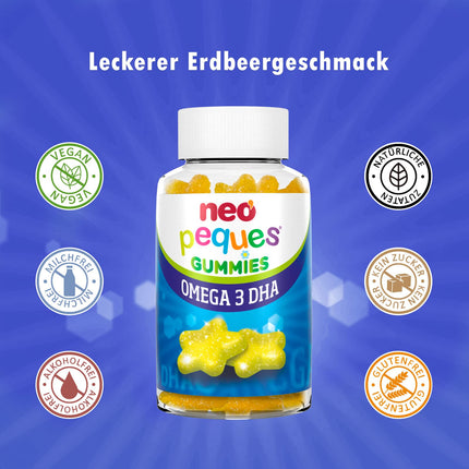 NEO PEQUES Peques | Omega 3 un DHA želejkonfektes bērniem | Citrona garša | 30 vienības | Veicina atmiņu| Želejkonfektes ar holīnu un B vitamīniem | Bērniem no 3 gadu vecuma